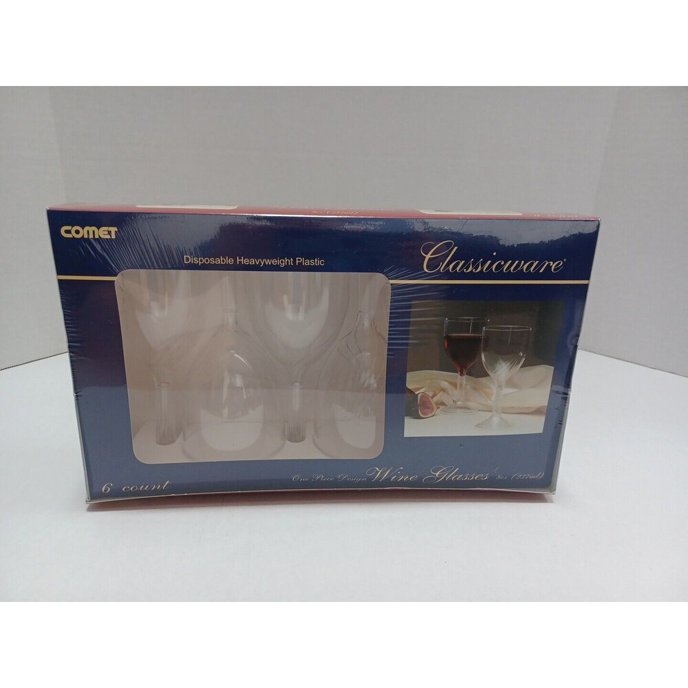 Comet Disposable WINE GLASSES Classicware Heavy Plastic Set of 6 New NIB